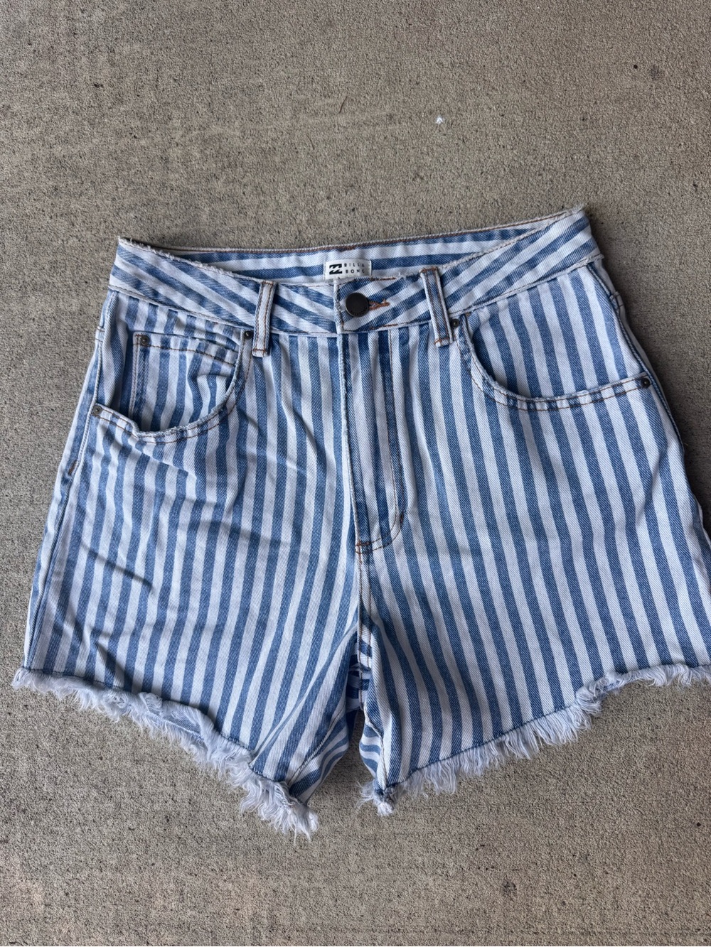 Billabong Blue and White Striped Denim Shorts